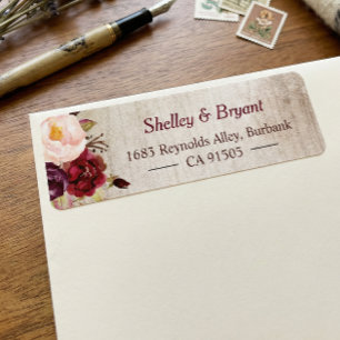 Rustic Woodgrain Look Burgundy Blush Floral