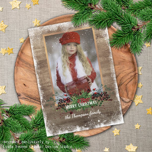 Rustic Woodgrain Pattern Seasonal Greeting Holiday Card