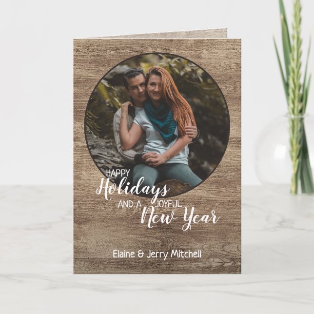 Rustic Woodgrain Pattern Seasonal Holiday Greeting Card (Front)