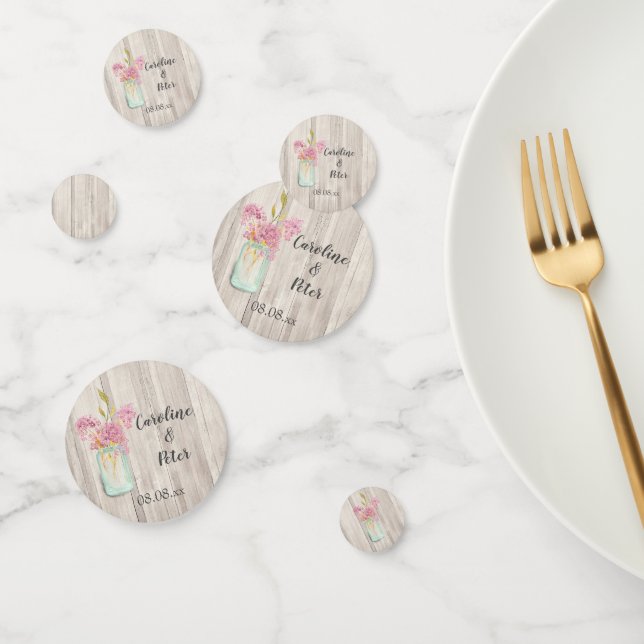 Rustic Woodgrain Pink Floral Confetti (Group)