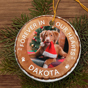 Rustic Woodgrain Slice Memorial Pet Photo Ceramic Tree Decoration