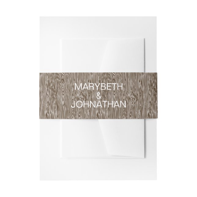 Rustic Woodgrain Wedding Invitation Belly Band (Front Example)