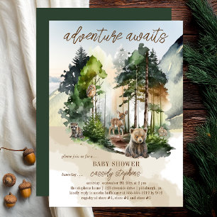 Rustic Woodland Adventure Awaits Boy Baby Shower Invitation