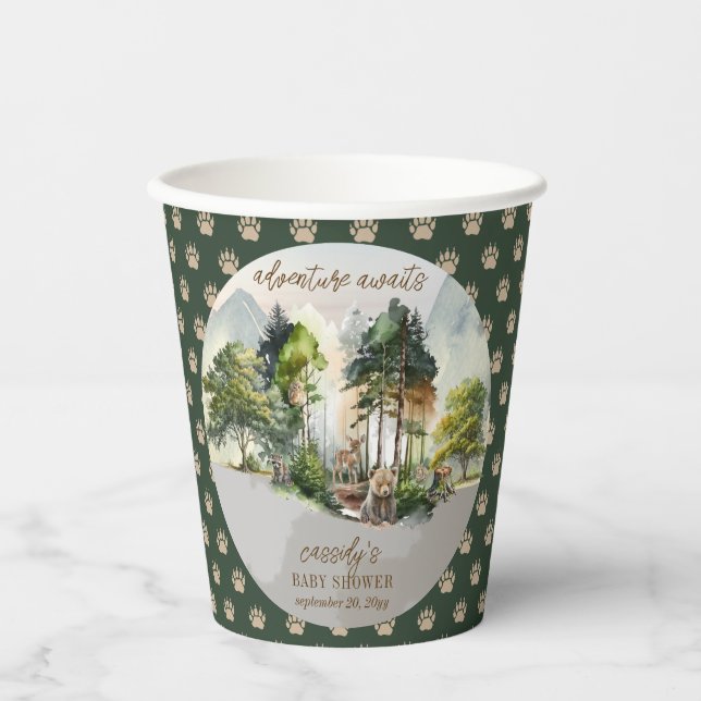 Rustic Woodland Adventure Awaits Boy Baby Shower Paper Cups (Front)