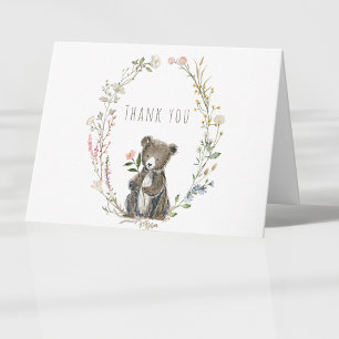 Rustic Woodland Animal Bear Watercolor Baby Shower Thank You Card