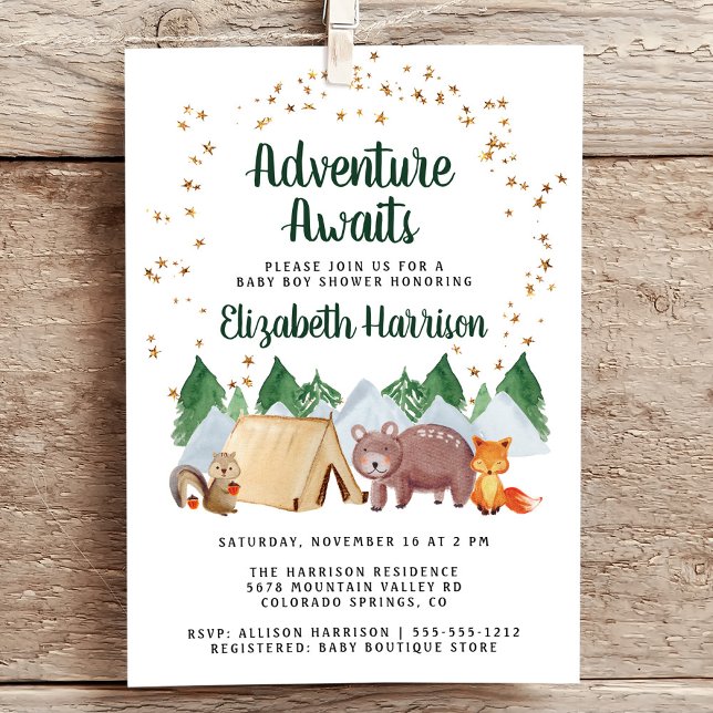Rustic Woodland Animals Adventure Baby Shower Invitation (Embrace your upcoming adventure with a super cute baby shower invitation)