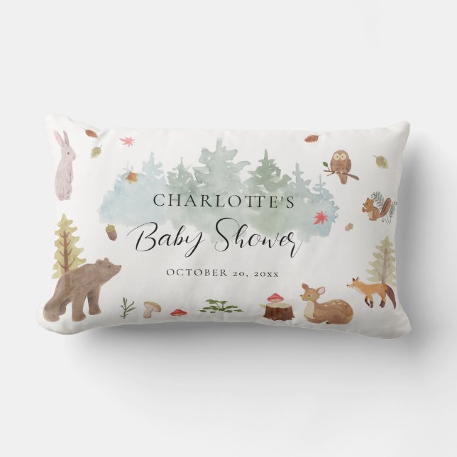 Rustic Woodland Animals Autumn Baby Shower Lumbar Cushion (Front)