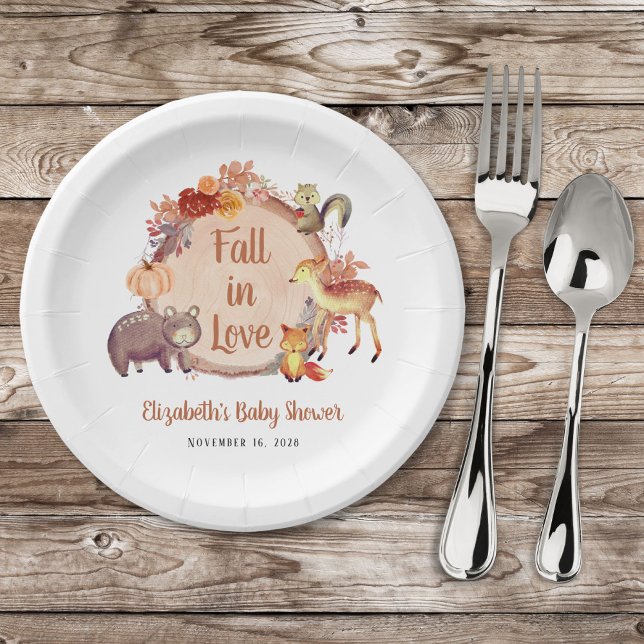 Rustic Woodland Animals Autumn Baby Shower Paper Plate (Creator Uploaded)