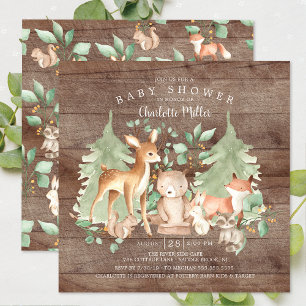 Rustic Woodland Animals Baby Shower Invitation