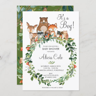 Rustic Woodland Animals Baby Shower Neutral Boy Invitation