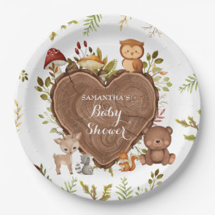 rustic Woodland Animals Baby Shower Paper Plate