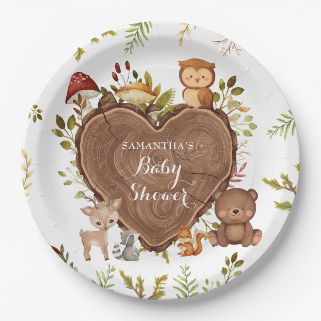 rustic Woodland Animals Baby Shower Paper Plate (Front)