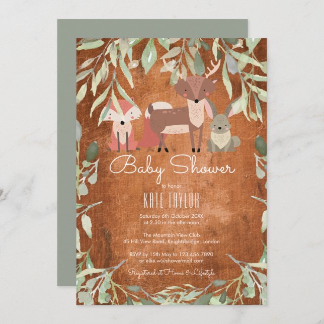 Rustic Woodland Animals Baby Shower / Sprinkle Invitation (Front/Back)