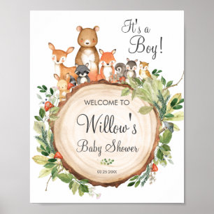 Rustic Woodland Animals Baby Shower Welcome Sign