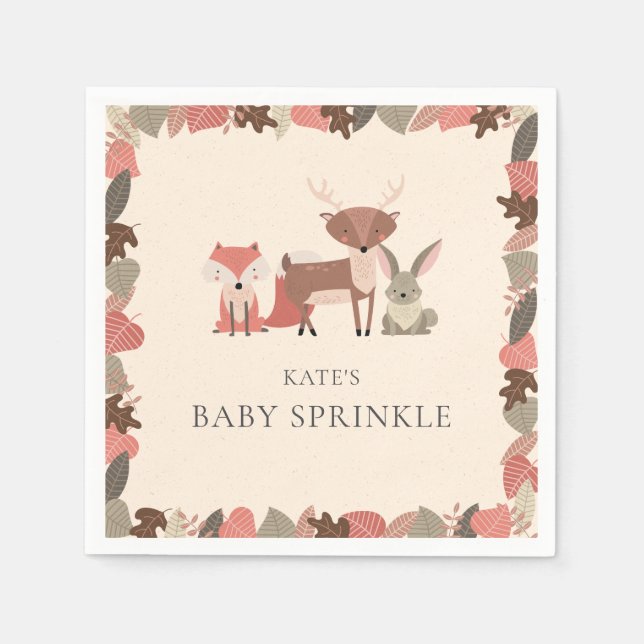 Rustic Woodland Animals Baby Sprinkle Shower Napkin (Front)