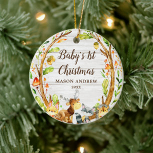 Rustic Woodland Animals Baby's First Christmas Ceramic Tree Decoration