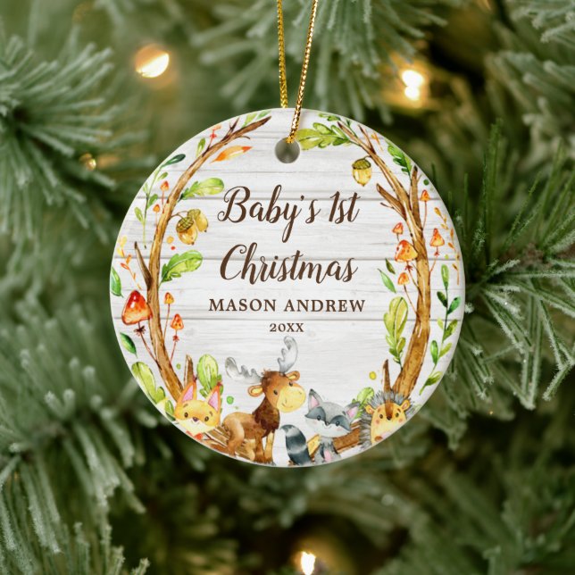 Rustic Woodland Animals Baby's First Christmas Ceramic Tree Decoration (Tree)