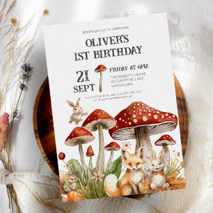 Rustic Woodland Animals Boys 1st Birthday Invitation