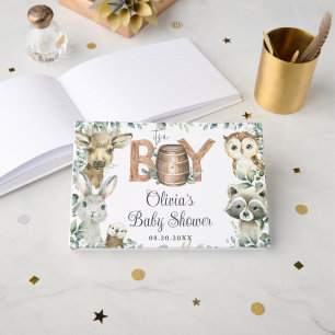 Rustic Woodland Animals Greenery Boy Baby Shower  Guest Book
