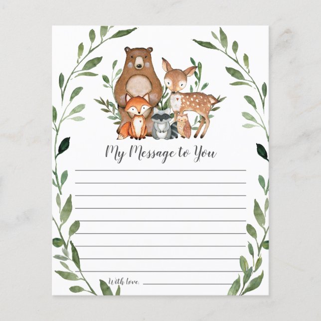 Rustic Woodland Animals Greenery Message Card (Front)