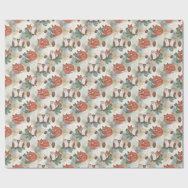 Rustic Woodland Animals Seamless Pattern Wrapping Paper (Flat)