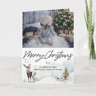 Rustic Woodland Animals Watercolor Christmas Photo Card