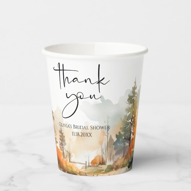 Rustic Woodland Autumn Forest Bridal Shower Paper Cups (Left)