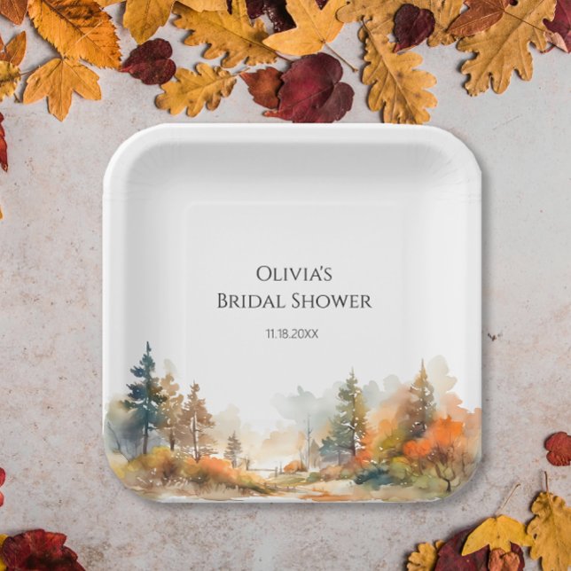 Rustic Woodland Autumn Forest Bridal shower Paper Plate (Creator Uploaded)