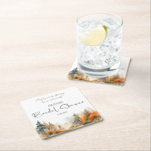 Rustic Woodland Autumn Forest Bridal shower Square Paper Coaster