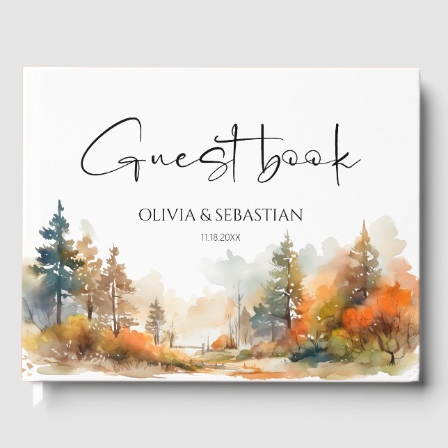 Rustic Woodland Autumn Forest Wedding Guest Book (Front)