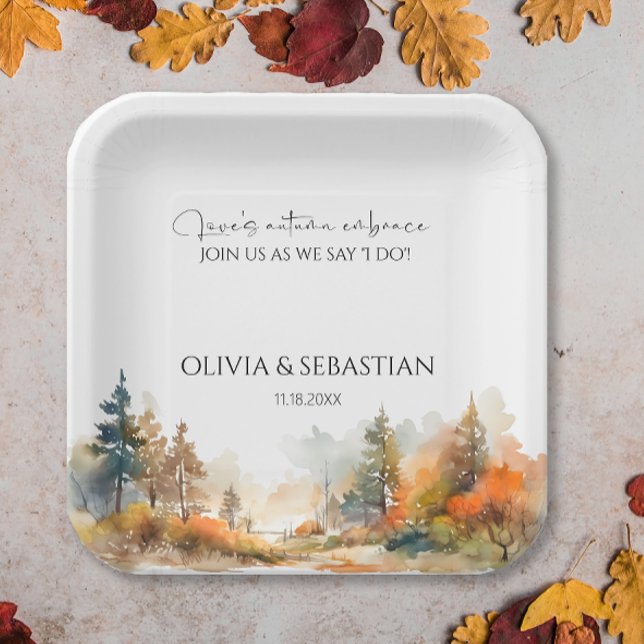 Rustic Woodland Autumn Forest Wedding Paper Plate (Creator Uploaded)