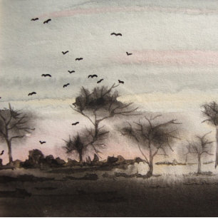 rustic woodland autumn Landscape sunset Cushion