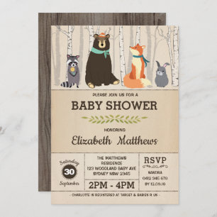Rustic Woodland Baby Shower Forest Animals Invitation