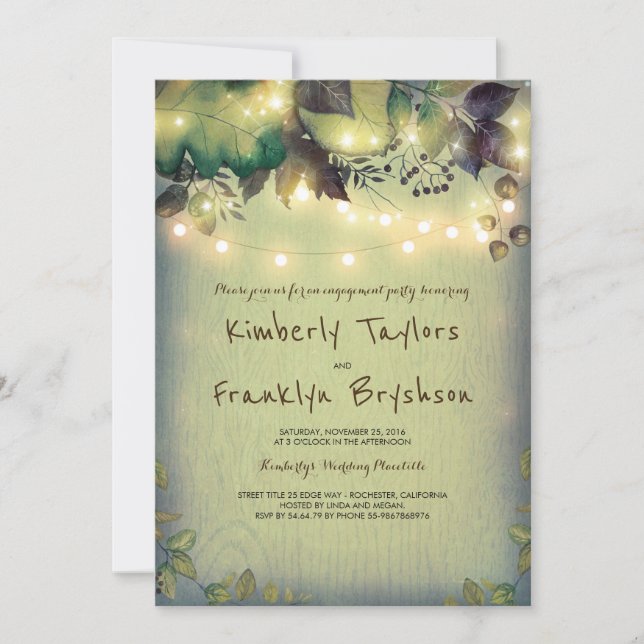 Rustic Woodland Barn Lights Engagement Party Invitation (Front)