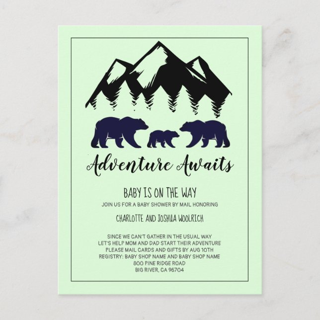 Rustic Woodland Bear Baby Shower By Mail Postcard (Front)
