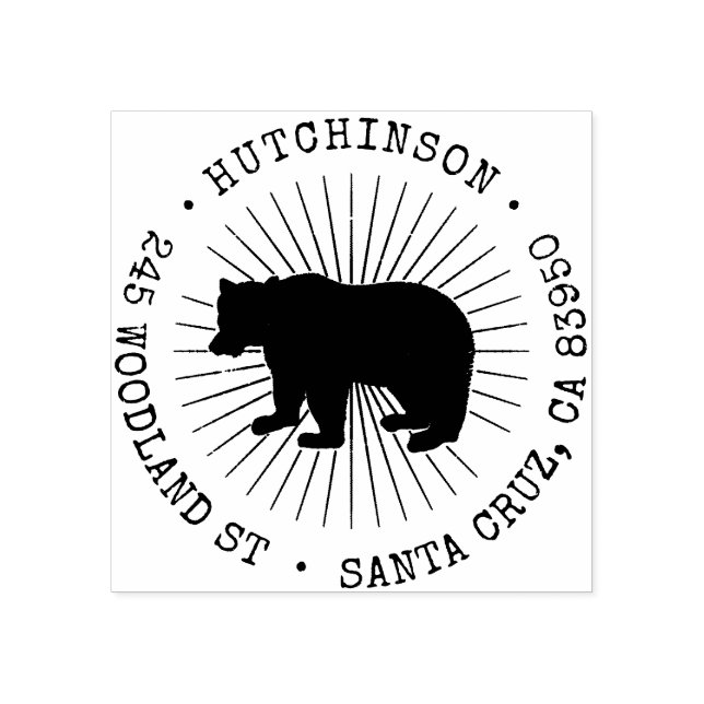 Rustic Woodland Bear Round Return Address Rubber Stamp (Imprint)