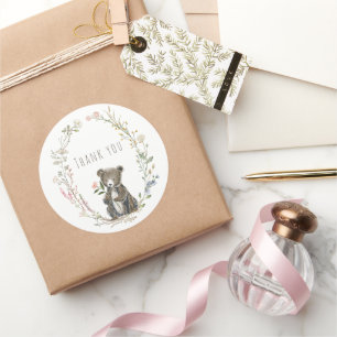Rustic Woodland Bear Watercolor Thank You Classic Round Sticker