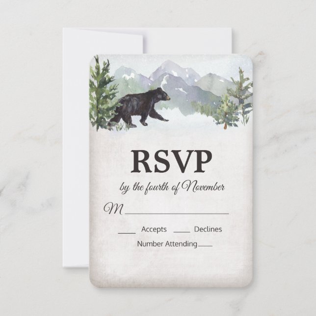 Rustic Woodland Bear Wedding RSVP (Front)
