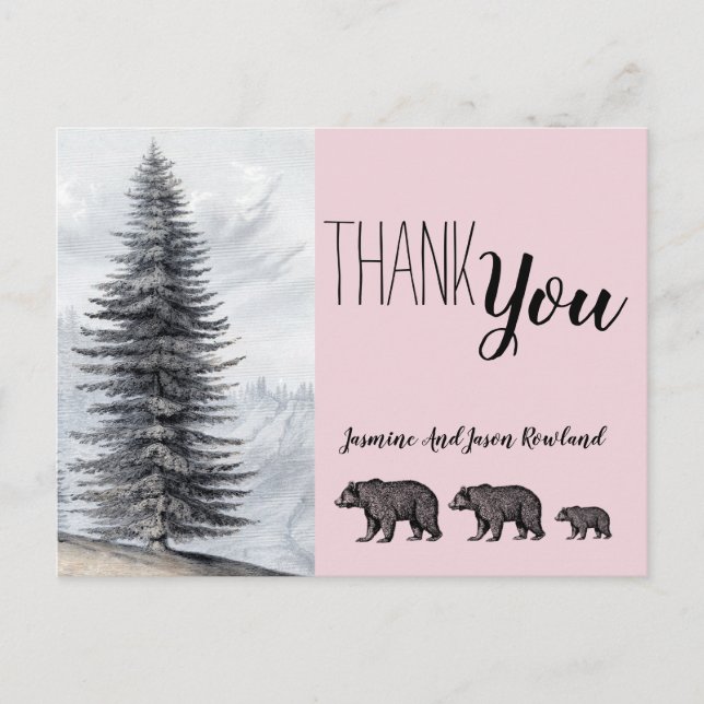 Rustic Woodland Bears Baby Shower Thank You Postcard (Front)