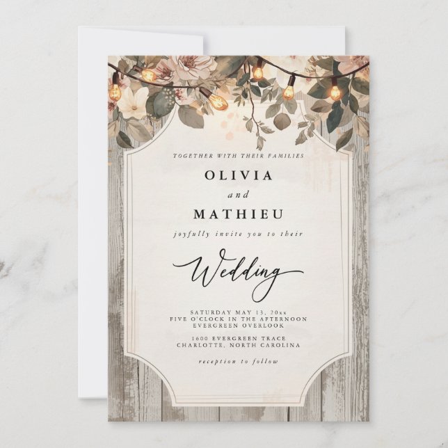 Rustic Woodland Bloom Wedding Invitation (Front)