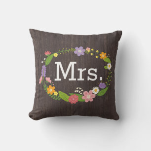 Rustic Woodland Bohemian Floral Wreath Wedding Cushion