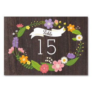 Rustic Woodland Bohemian Floral Wreath Wedding Table Number