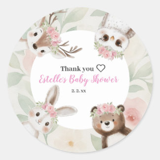 Rustic Woodland Boho Girl Baby Shower  Classic Round Sticker