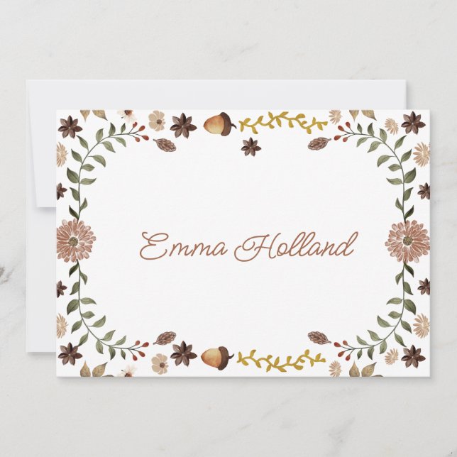 Rustic Woodland Botanical Personalised Note Cards (Front)