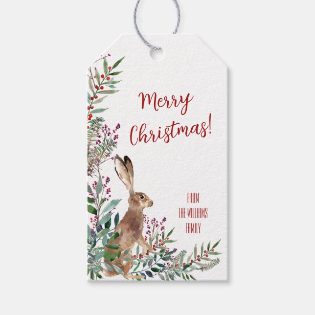 Rustic Woodland Bunny Christmas Gift Tags (Front)