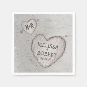 Rustic Woodland Carved Heart Birch Tree Wedding Napkin