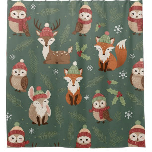 Rustic Woodland Christmas Animal Pattern Shower Curtain