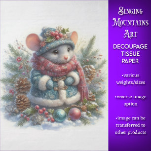 Rustic Woodland Christmas Mouse Decoupage Tissue Paper