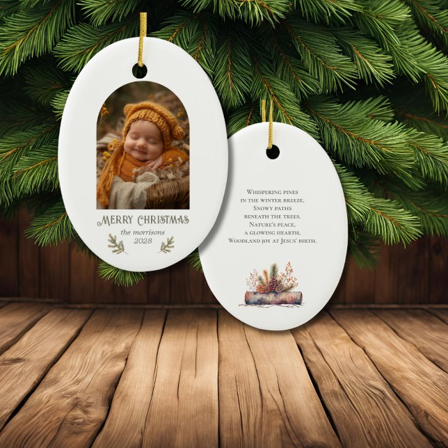 Rustic Woodland Christmas Oval Ceramic Tree Decoration (Creator Uploaded)