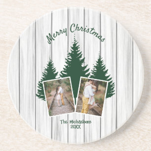 Rustic Woodland Christmas Photo Coaster